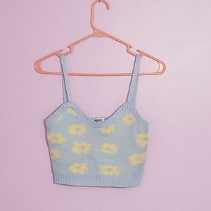 Princess Polly Blue Yellow Flower Knit Crop Top Small Medium